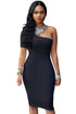 Black One Shoulder Bodycon Knee Length Dress